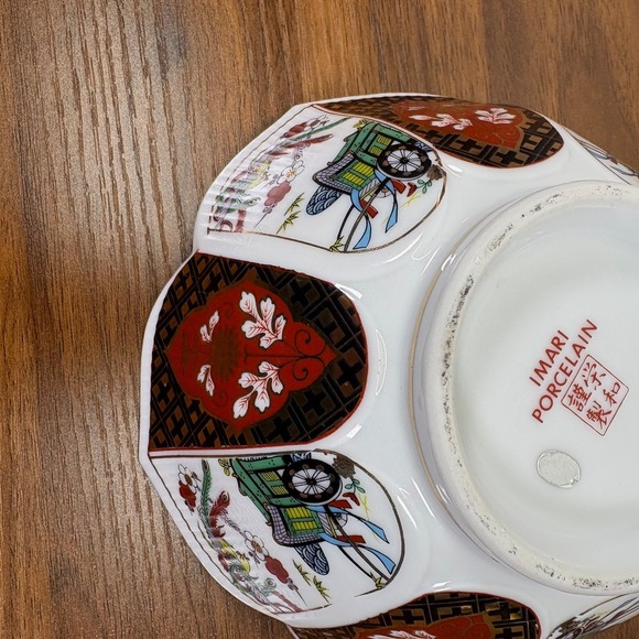 Imari Porcelain Bowl Hand Painted 7" Diameter Gold Trim Scalloped Edge Vintage - Picture 6 of 7